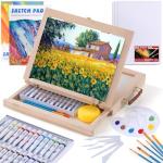 54 Pieces Watercolor Paint Set with Tabletop Easel Stand, Complete Starter Painting Art Supplies with Watercolor Paints, Canvases, Sketch Pads, Brushes and Palette for Adults Teens Kids Beginners