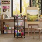 5-Tier Rolling Utility Cart with Metal Drawer, Large Capacity Craft Organizers and Storage with DIY Divider, Lockable Wheel Art Cart for Drawing Room, Store Paint & Brush & Drawing Paper & Artifact
