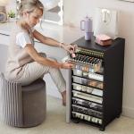 WOPITUES Storage Drawer Cart, Mobile Storage Cabinet, Makeup Storage with 10 Large Clear Drawers, Utility Wooden Rolling Cart on Wheels, for Cosmetic, Art Craft, Office Supplies, Toy, Black