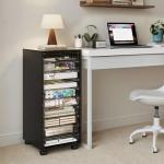 WOPITUES Storage Drawer Cart, Mobile Storage Cabinet, Makeup Storage with 10 Large Clear Drawers, Utility Wooden Rolling Cart on Wheels, for Cosmetic, Art Craft, Office Supplies, Toy, Black