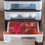 IRIS USA Plastic Stacking Desk Top 3-Drawer Storage Organizer, 4-Pack, for Makeup Vanity Nail Polish Bathroom Stationery Art Craft Supplies Kitchen Office Garage and Small Organization, Small, Black