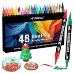 Pagather 48 Colors Acrylic Paint Markers, Dual Tip with Fine Tip and Brush Tip Pens for Stone, Wood, Calligraphy, Canvas, Ceramic, Metal, Glass, Rock Painting, DIY Crafts