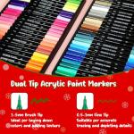 Pagather 48 Colors Acrylic Paint Markers, Dual Tip with Fine Tip and Brush Tip Pens for Stone, Wood, Calligraphy, Canvas, Ceramic, Metal, Glass, Rock Painting, DIY Crafts