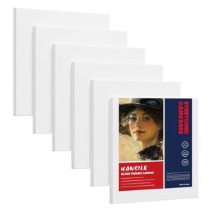 Stretched Canvas for Oil/Acrylic Painting 12x12 Inch (6 Pack) - 100% Cotton Triple Primed White Artist Canvas Boards, Blank for Acrylic, Oil, Watercolor - Professional Art Supplies