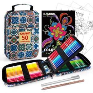 KALOUR Premium Colored Pencils for Adult Coloring Book,Set of 50 Colors,with Zipper Slot Pencil Case,Soft Core,Ideal for Layering Blending,for Artists Beginners