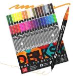 DENKSY 36 Dual Tip Watercolor Markers Brush & Fineliner Art Pens – Water-Based Double Ended Markers for Sketching, Lettering, Calligraphy, and Illustration – 2mm Tip