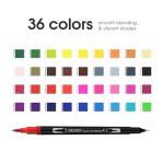 DENKSY 36 Dual Tip Watercolor Markers Brush & Fineliner Art Pens – Water-Based Double Ended Markers for Sketching, Lettering, Calligraphy, and Illustration – 2mm Tip