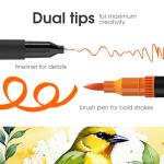 DENKSY 36 Dual Tip Watercolor Markers Brush & Fineliner Art Pens – Water-Based Double Ended Markers for Sketching, Lettering, Calligraphy, and Illustration – 2mm Tip