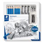 Staedtler Mars Lumograph Art Set | Drawing Kit with Art Pencils, Drawing Pens, Eraser and Double Hole Sharpener (61 100)