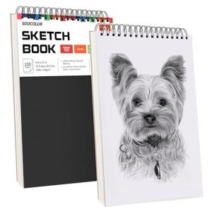 Professional Drawing Supplies for Sketch, Charcoal, Colored, Graphite, Pastel Pencils & Sticks. Soucolor 2-Pack 9" x 12" Sketch Book, 200 Sheets Spiral Bound 68lb/100gsm Paper for Kids Adults Artists