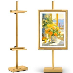 Adjustable Tabletop Easel Stand, Picture Easels for Display up to 28.5 Inches, Heavy Duty Metal Picture Frame Holder for Artwork, Signs & Certificates Display Stand(Gold)