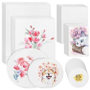 WYKOO Watercolor Paper Sheet Bulk, 7 Sizes 5"x7", 8" x 8", 9" x 12" etc, Water Color Paper for Most Wet and Dry Media, Ideal for Beginning Artists Adults Drawing Craft (Mix 65 Sheets)