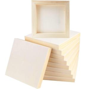 FSWCCK 10 Pack 6 x 6 inch Wood Panel Boards, Unfinished Wood Canvas Panels for Crafts, Painting Canvas, DIY Art Projects, Pouring, Arts Use with Oils, Acrylics