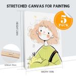ESRICH Stretched Canvas for Painting 18x24 Inch, 5Pack Large Canvas for Painting, Primed Acid-Free Cotton Blank Canvases, Art Paint Canvases for Oil Paint,Watercolor,Acrylic Paint,Gouache and Tempera.