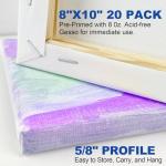 Halobios Blank Canvases - 8x10in Stretched Canvases, 20 Pack, 5/8 Inch Profile, 100% Cotton Artist Framed Canvas for Acrylics, Oils & Other Painting Media
