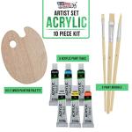 U.S. Art Supply Wood Painting Palette Set with 6-Piece Acrylic Paint Tubes and 3 Brushes - Artist Palette for Painting
