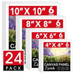 ESRICH 24Pack Canvas for Painting, 6pcs Each of 4x4, 6x6, 8x8, 10x10 Canvas Boards for Painting, Art Supplies of Blank Canvas for Adults&Kids, Pre-Primed Painting Canvas for Acrylic, Oil & Watercolor