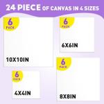 ESRICH 24Pack Canvas for Painting, 6pcs Each of 4x4, 6x6, 8x8, 10x10 Canvas Boards for Painting, Art Supplies of Blank Canvas for Adults&Kids, Pre-Primed Painting Canvas for Acrylic, Oil & Watercolor