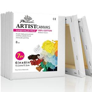 PHOENIX Small Stretched Canvas for Painting 6x6 Inch/7 Value Pack, 8 Oz Triple Primed 5/8 Inch Profile 100% Cotton White Blank Canvas, Square Framed Canvas for Oil Acrylic & Pouring Art