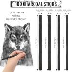 HIKIMA 120Pcs Willow Charcoal Sticks，Black Natural Willow Charcoal for Artists, Drawing Charcoal for Sketching and Sketching and Shading