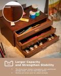 DJAR 3-Drawer Art Supply Storage Box, Solid Beech Wood Organizer for Pastels, Pencils & Brushes, Portable Art Tool Box for Artists, Walnut