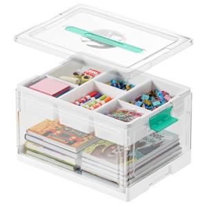 SpaceAid Craft Organizers and Storage - 24 QT Plastic Box Art Supply Storage Organizer Bin with Lid, Removable Trays and Dividers, Clear Container for Art and Craft Supplies,1 Pack