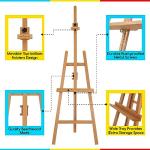 MEEDEN Painting Wooden Art Easel: Solid Beechwood Display Easel Stand Hold Canvas up to 43'' - Adjustable Easel from 57''-76" for Adults Student Studio Gallery - Natural