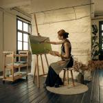 MEEDEN Painting Wooden Art Easel: Solid Beechwood Display Easel Stand Hold Canvas up to 43'' - Adjustable Easel from 57''-76" for Adults Student Studio Gallery - Natural