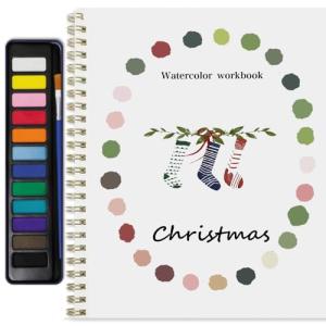 Beginner Watercolor Painting Kit Watercolor Workbook Coloring Book 12 Colors Paint Set with Brush,Easy Nature Scenes Beginner Friendly Watercolor Paint Set Gift for Adults Teens. (Christmas)