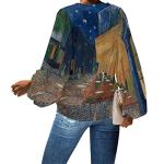 DUOLIFU Womens Casual Oil Paint Art Print Batwing Sleeve Chiffon Shirts Tops Blouse,Oil Paint Cafe Terrace,4XL