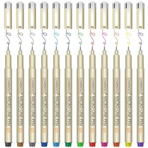 CHARSOCO 01 Micro Pen, Fine Point Pen with 12 Colors, Waterproof Archival Ink, 0.25mm Fineliner Ink Pens for Artist Illustration, Sketching, Anime, Manga, Technical Drawing and Scrapbooking