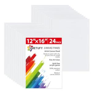 Simetufy 24 Pack 12 x 16 inch Large Canvas Boards for Painting- Gesso Primed Acid-Free 100% Cotton Canvas Panels for Acrylics Oil Watercolor Tempera Paints