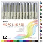 CHARSOCO 01 Micro Pen, Fine Point Pen with 12 Colors, Waterproof Archival Ink, 0.25mm Fineliner Ink Pens for Artist Illustration, Sketching, Anime, Manga, Technical Drawing and Scrapbooking