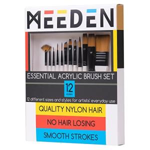 MEEDEN Paint Brushes, 12 Pcs Acrylic Brush, Paint Brushes for Acrylic Painting, Paint Brush for Acrylic, Gouache Paint Brushes, Watercolor Brushes