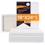 CONDA 18x24 inch Stretched Canvas for Painting, 5 Pack Large Canvas, 100% Cotton, 5/8 Inch Profile Big Stretched Canvas Value Bulk Pack for Acrylics, Oils Painting