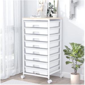 SYKIARIOL Rolling Storage Cart with Drawers,Utility Cart With 8 Drawers and Wooden Tabletop,Rolling Drawer Cart,Storage Drawer Cart for Living Room,Classroom,Bedroom,Bathroom,Dorm,Office,White