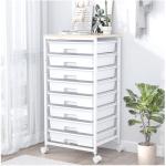 SYKIARIOL Rolling Storage Cart with Drawers,Utility Cart With 8 Drawers and Wooden Tabletop,Rolling Drawer Cart,Storage Drawer Cart for Living Room,Classroom,Bedroom,Bathroom,Dorm,Office,White