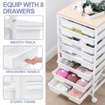 SYKIARIOL Rolling Storage Cart with Drawers,Utility Cart With 8 Drawers and Wooden Tabletop,Rolling Drawer Cart,Storage Drawer Cart for Living Room,Classroom,Bedroom,Bathroom,Dorm,Office,White