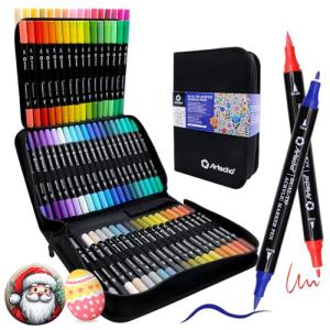 Artecho Acrylic Paint Markers 72 Colors with Bag, Acrylic Paint Pens with Brush Tip and Fine Tip for Stone, Rock Painting, Paper, Pumpkin, Wood, Egg, Canvas, Ceramic, Fabric, leather, Glass