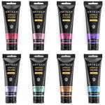 Arteza Metallic Acrylic Paint, Set of 8 Vibrant Essentials Colors 4.06oz Tubes, Rich Pigments, Non Fading, Non Toxic Paints for Artists & Hobby Painte