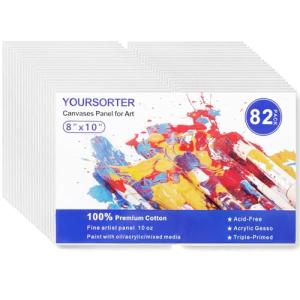 YOURSORTER Canvas Boards 82 Pack, 8x10inch Blank Canvases for Painting Bulk, Gesso Primed Acid-Free 100% Cotton Painting Canvas Panels for Acrylic Oil Tempera Watercolor Paints, Art Painting Supplies
