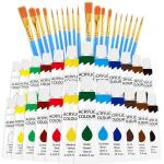 ESRICH Acrylic Paint Set 12 Colors (2 Pack) with 20 Paint Brushes, 24 Acrylic Paints for Adults, Kids, Beginner, Professional Artists, Non-Toxic Craft Paint kit for Paper, Canvas, Rock,Wood, Ceramic