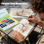 24 Colors Large Block Watercolor Paint Set for Watercolors Workbook, Portable Water Colors Paint Kit with 2 Paintbrushes 1 Waterbrush, for Adult Kids Painting Beginners & Professional Amateur Hobbyists (Classic 24 Colors)