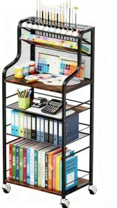 PAPAGIFTREE 4 Tier Rolling Utility Cart with 360° Lockable Wheels, Art Cart for Art Organizer and Storage, for Supply Studio, Rolling File Cart for Paper Organizer and Office Organization, Home