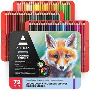 ARTEZA Colored Pencils 72 Soft Wax-Based Color Pencils for Adults & Artists. Pre-Sharpened Drawing Set for Blending, Coloring, Shading & Sketching. Professional Art Supplies in Tin Box, Holiday Gift