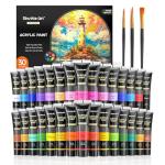 Shuttle Art 30 Colors Acrylic Paint Set, 36ml Tubes with 3 Brushes, Artist Grade Acrylic Paint, for Kids Adults Beginners, Painting on Crafts Canvas Wood Rocks