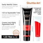 Shuttle Art 30 Colors Acrylic Paint Set, 36ml Tubes with 3 Brushes, Artist Grade Acrylic Paint, for Kids Adults Beginners, Painting on Crafts Canvas Wood Rocks