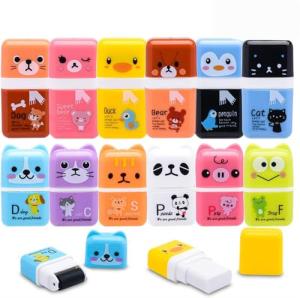 Sooez 12 Pack Pencil Erasers, Cute Erasers Pencil Eraser with Clean up Roller Pencil Eraser Shaving Roller Case Erasers for Party Favors Gift Supplies