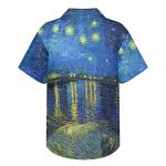 ENLACHIC Men's Vincent Van G Oil Painting Printed Button Down Short Sleeve Hawaiian Tee Shirts, Starry Night Over The Rhone, Large