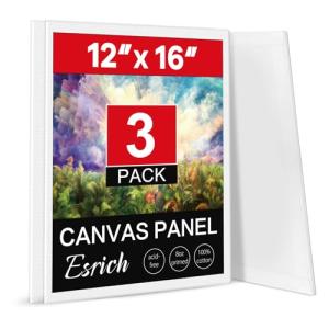 ESRICH Canvas Boards for Painting 12x16 Inch, 3 Pack Canvas for Painting Cotton Primed Acid Free Large Blank Canvas Panels for Oil Paint, Watercolor, Acrylic Paint, Gouache and Tempera.